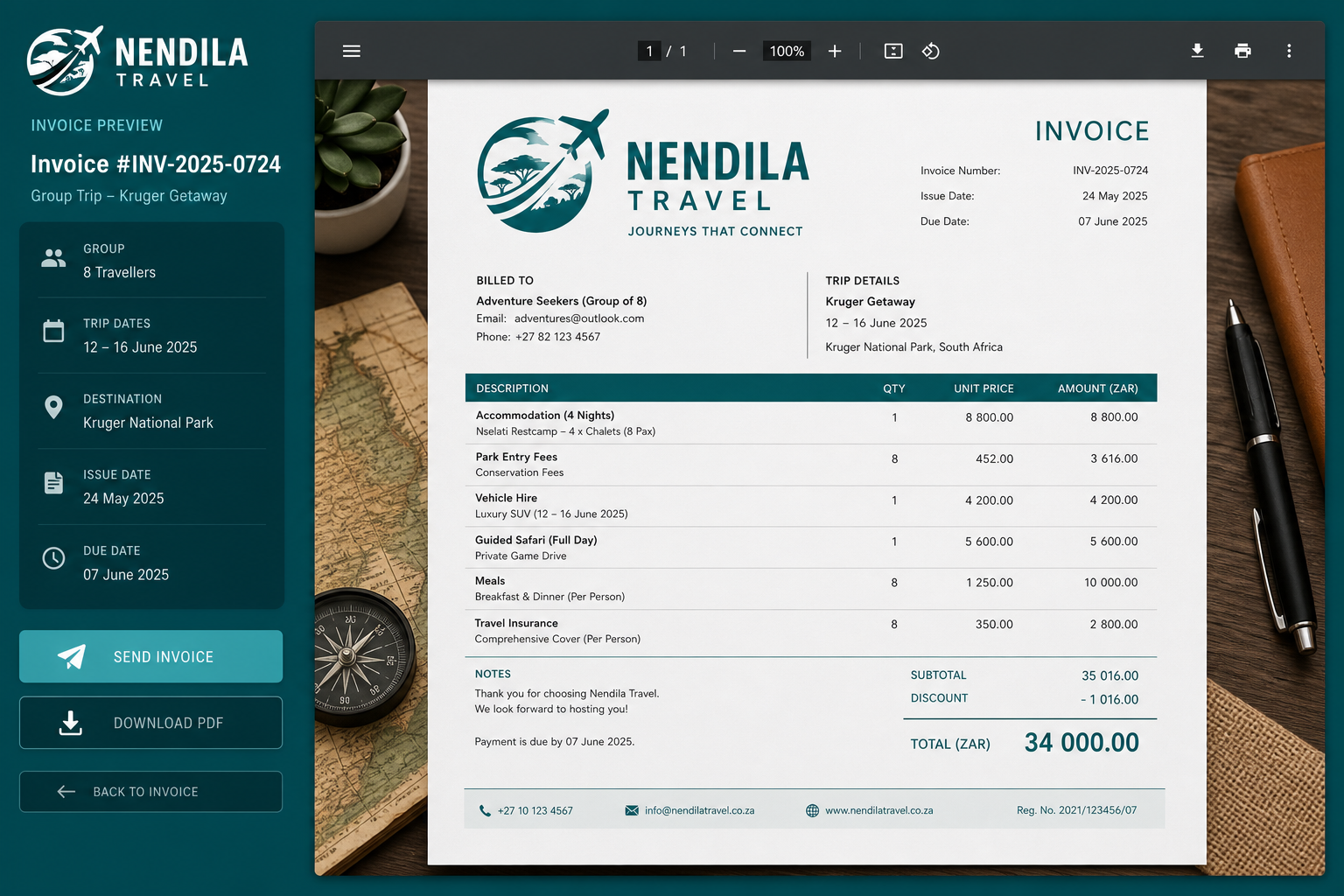 Nendila Travels interface